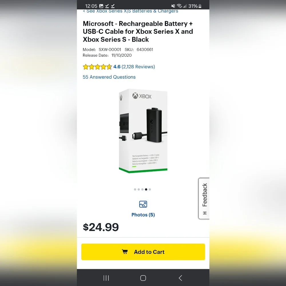 XBox Rechargeable Battery + USB-C Cable